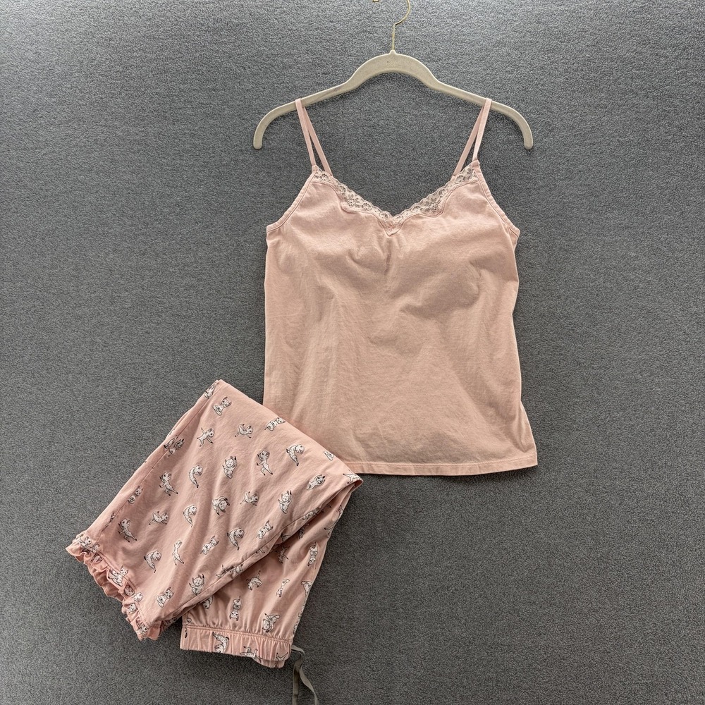 MARA Intimates Pajama Set Womens Small Pink Llama Print Cotton Cami Crop Pant